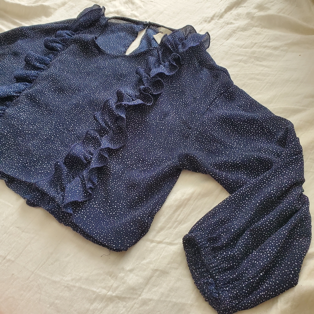 H&M Navy Ruffle Blouse - Picture 3 of 11